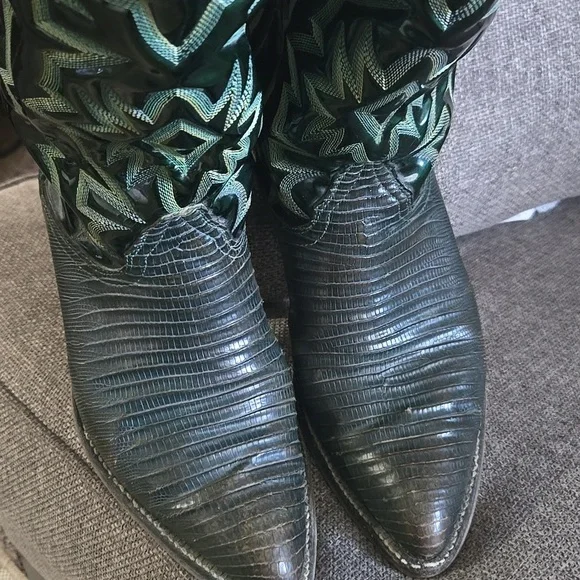 Mens Tony Lamas Vintage Green Lizard. Fits Sise 10/10.5. Cowboy Boots - Picture 4 of 9